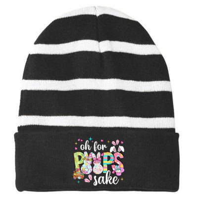 Funny Easter Oh For Bunnies Sake Happy Easter Day Striped Beanie with Solid Band