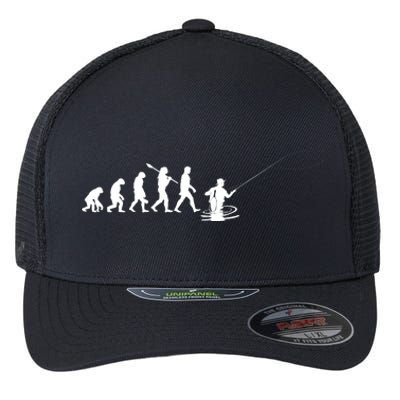 Funny Evolution Of Man Fly Fishing Flexfit Unipanel Trucker Cap