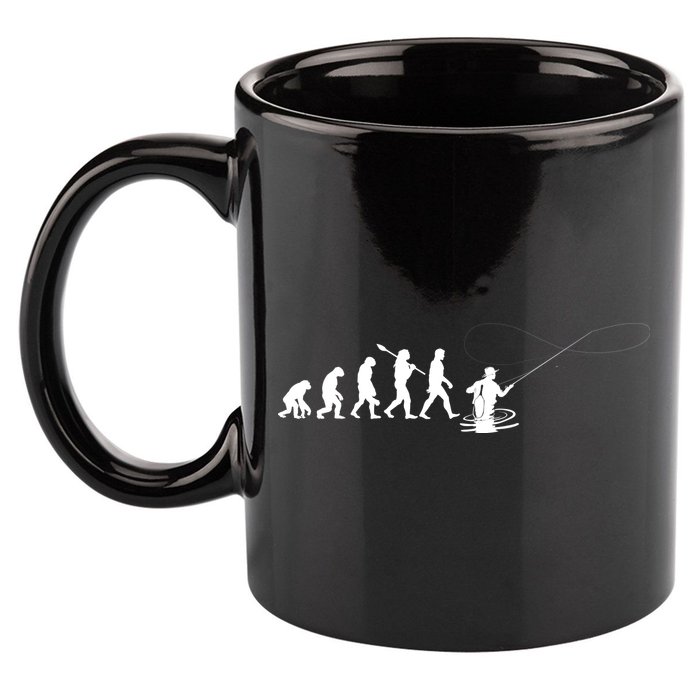 Funny Evolution Of Man Fly Fishing 11oz C Handle Ceramic Mug