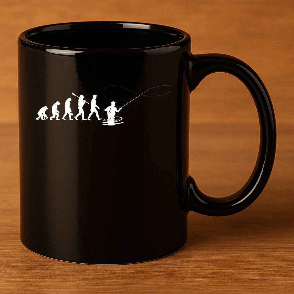 Funny Evolution Of Man Fly Fishing 11oz C Handle Ceramic Mug