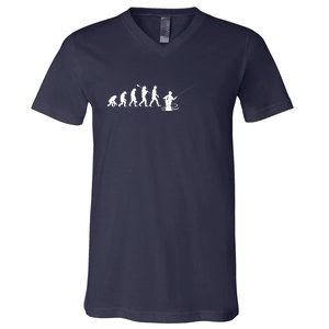 Funny Evolution Of Man Fly Fishing V-Neck T-Shirt