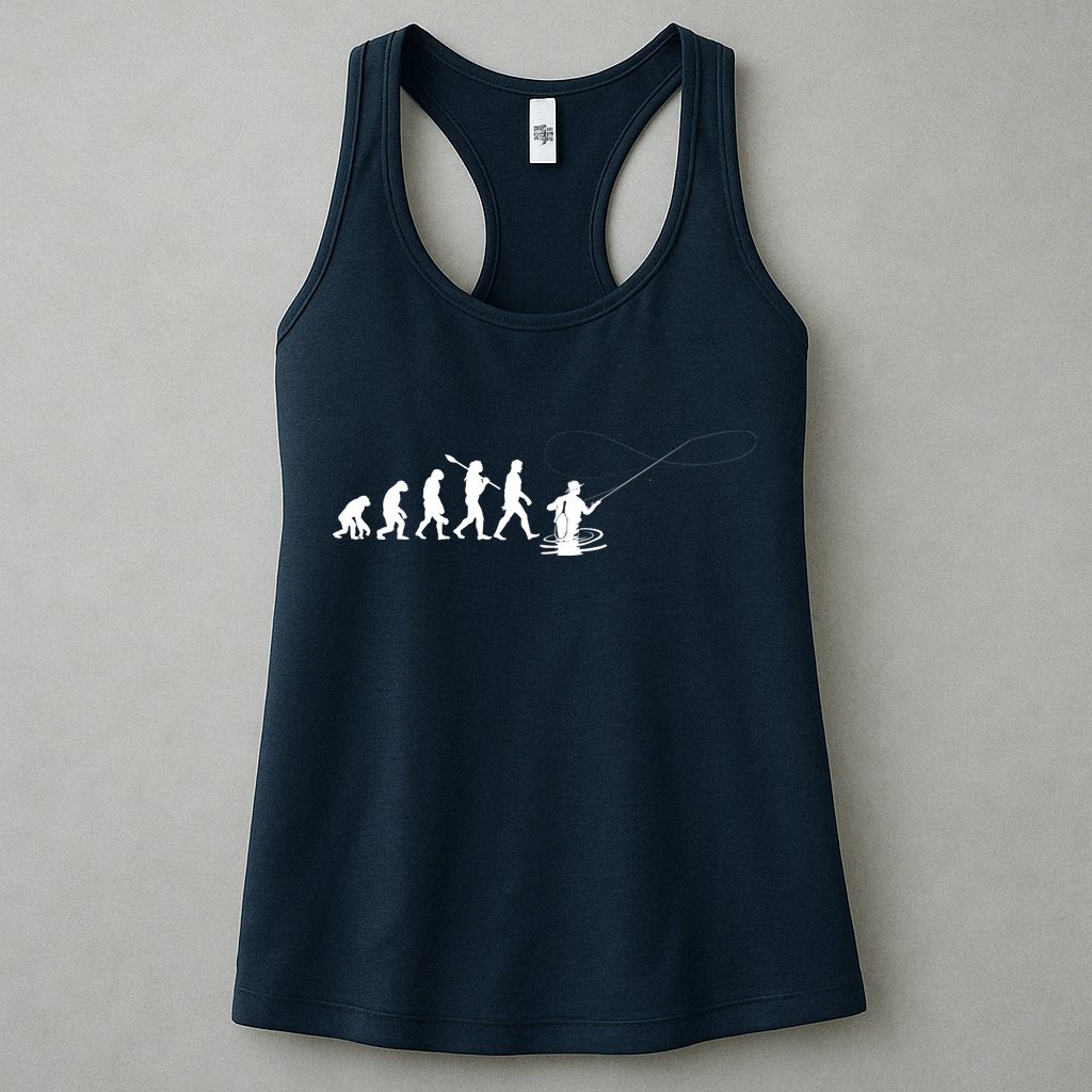 Funny Evolution Of Man Fly Fishing Womens Tank Top