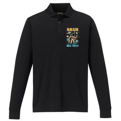 Funny End Of School Year Astronaut Summer Bruh We Out Funny Gift Performance Long Sleeve Polo