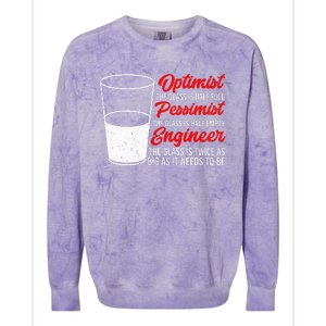 Funny Engineer Optimist Pessimist Glass Engineer Colorblast Crewneck Sweatshirt