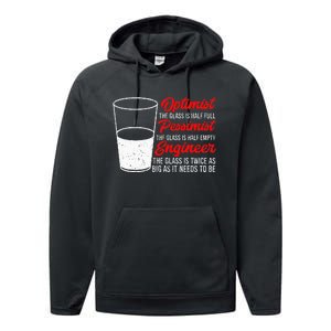 Funny Engineer Optimist Pessimist Glass Engineer Performance Fleece Hoodie