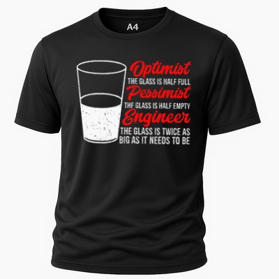 Funny Engineer Optimist Pessimist Glass Engineer Cooling Performance Crew T-Shirt