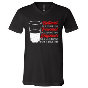 Funny Engineer Optimist Pessimist Glass Engineer V-Neck T-Shirt