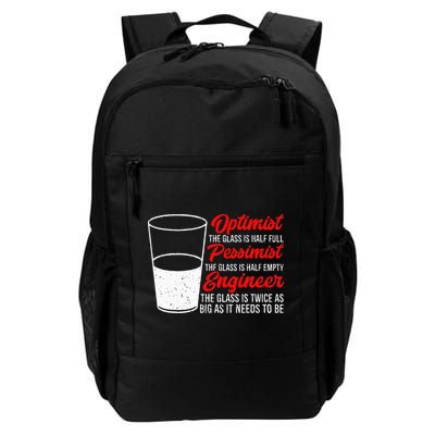 Funny Engineer Optimist Pessimist Glass Engineer Daily Commute Backpack