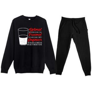 Funny Engineer Optimist Pessimist Glass Engineer Premium Crewneck Sweatsuit Set