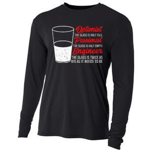 Funny Engineer Optimist Pessimist Glass Engineer Cooling Performance Long Sleeve Crew