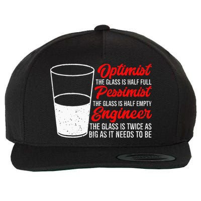 Funny Engineer Optimist Pessimist Glass Engineer Wool Snapback Cap
