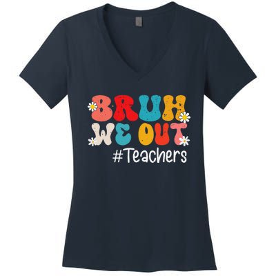 Funny End Of School Year Teacher Summer Bruh We Out Teachers Women's V-Neck T-Shirt