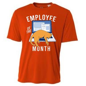 Funny Employee Of The Month Sleepy Cat Laptop Cooling Performance Crew T-Shirt