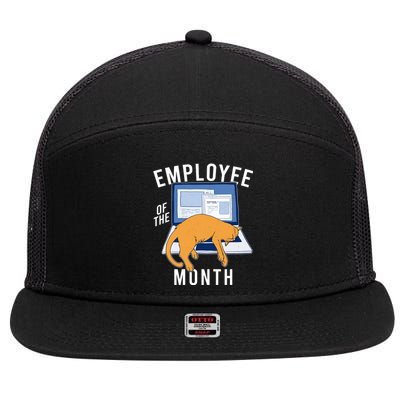 Funny Employee Of The Month Sleepy Cat Laptop 7 Panel Mesh Trucker Snapback Hat