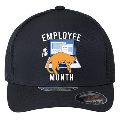 Funny Employee Of The Month Sleepy Cat Laptop Flexfit Unipanel Trucker Cap