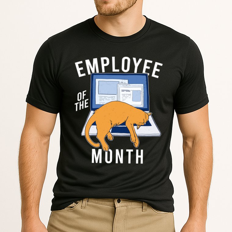 Funny Employee Of The Month Sleepy Cat Laptop Performance Shirt