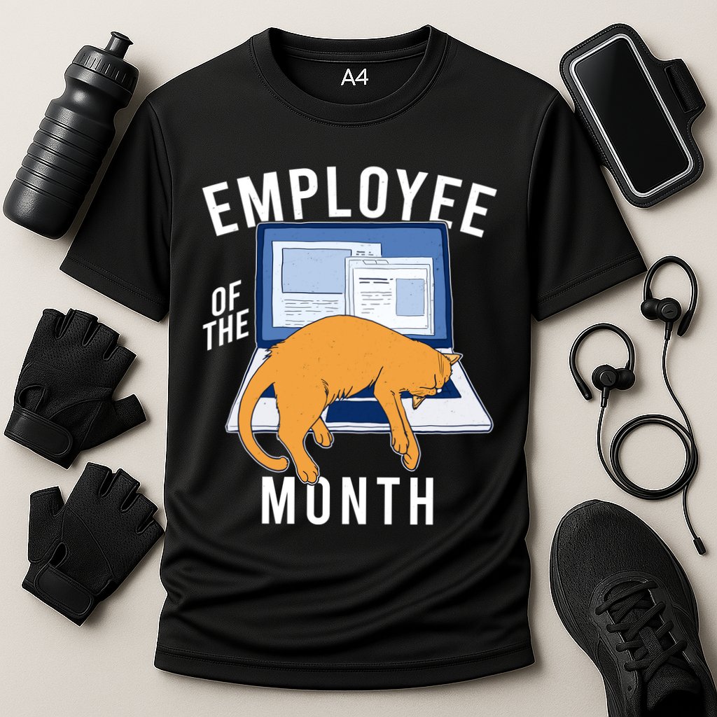 Funny Employee Of The Month Sleepy Cat Laptop Performance Shirt