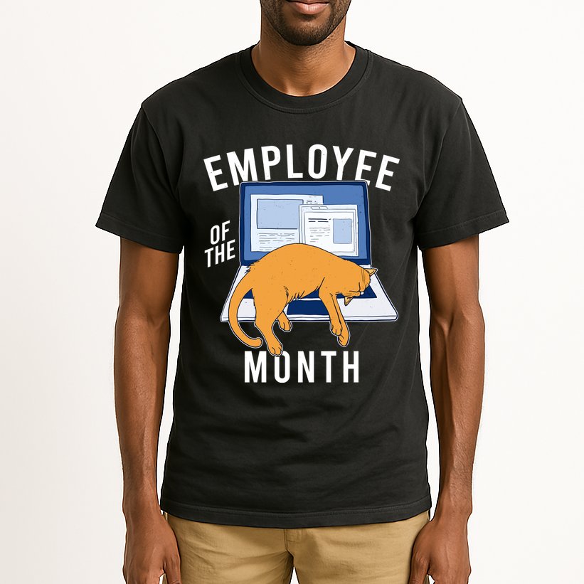 Funny Employee Of The Month Sleepy Cat Laptop Tall T-Shirt