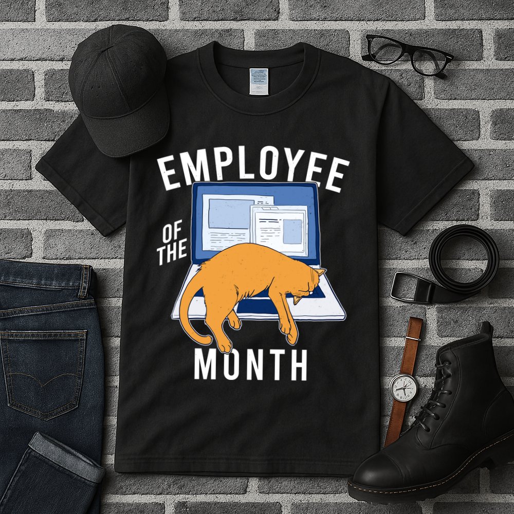 Funny Employee Of The Month Sleepy Cat Laptop Tall T-Shirt