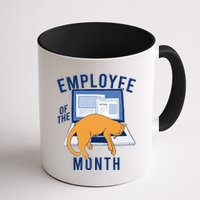 Funny Employee Of The Month Sleepy Cat Laptop Mug