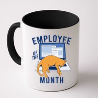 Funny Employee Of The Month Sleepy Cat Laptop Mug