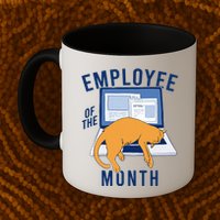 Funny Employee Of The Month Sleepy Cat Laptop Mug