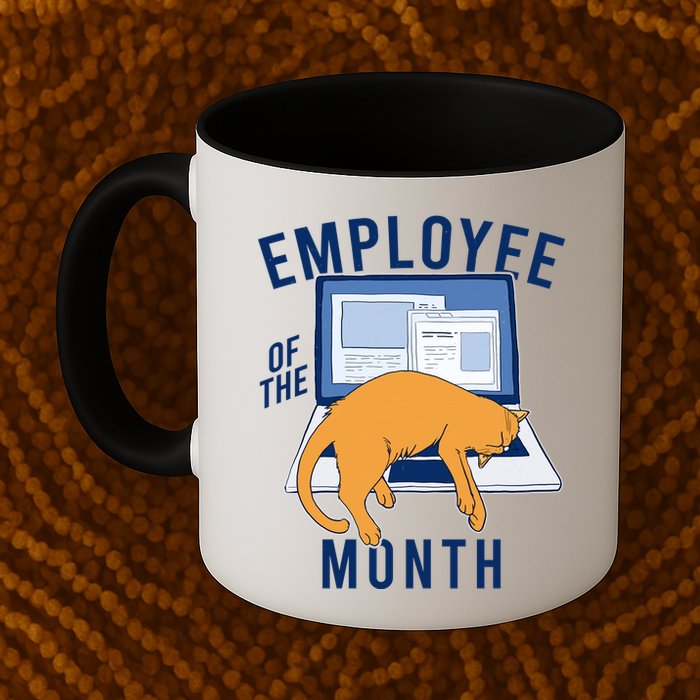 Funny Employee Of The Month Sleepy Cat Laptop Mug