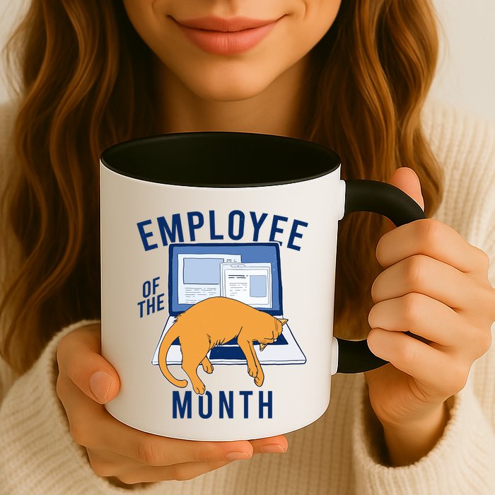 Funny Employee Of The Month Sleepy Cat Laptop Mug
