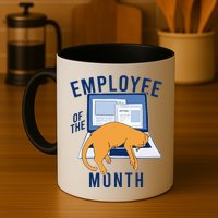 Funny Employee Of The Month Sleepy Cat Laptop Mug