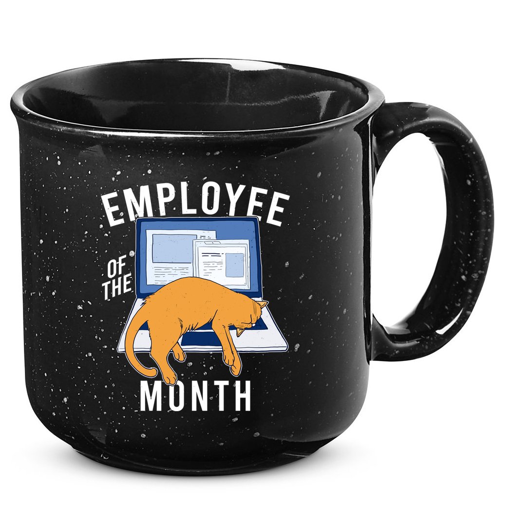 Funny Employee Of The Month Sleepy Cat Laptop 15oz Campfire Ceramic Mug