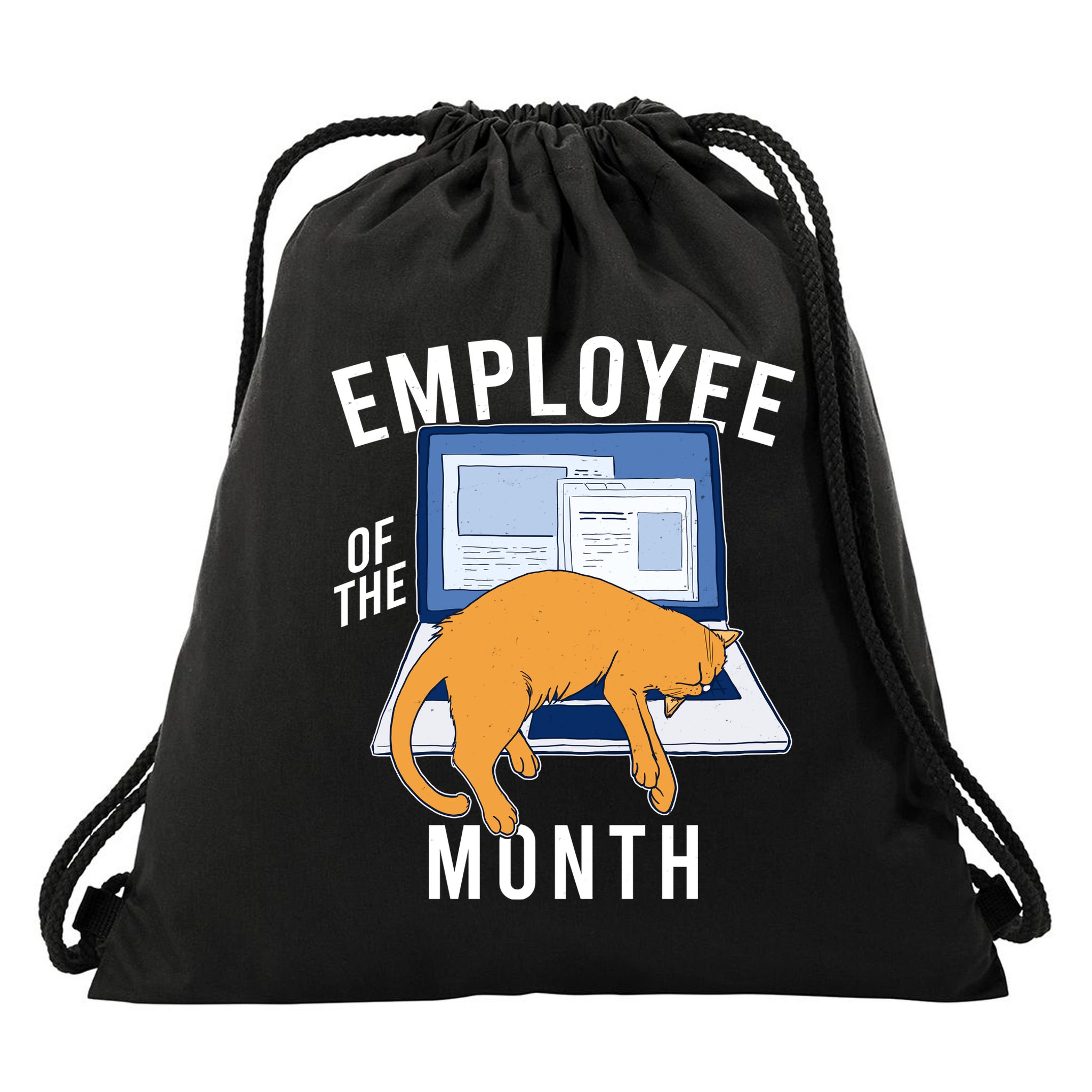 Funny Employee Of The Month Sleepy Cat Laptop Drawstring Bag