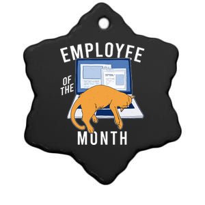 Funny Employee Of The Month Sleepy Cat Laptop Ceramic Star Ornament