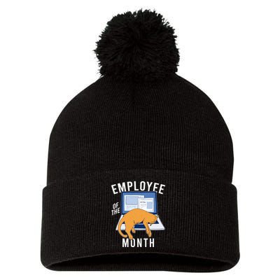 Funny Employee Of The Month Sleepy Cat Laptop Pom Pom 12in Knit Beanie
