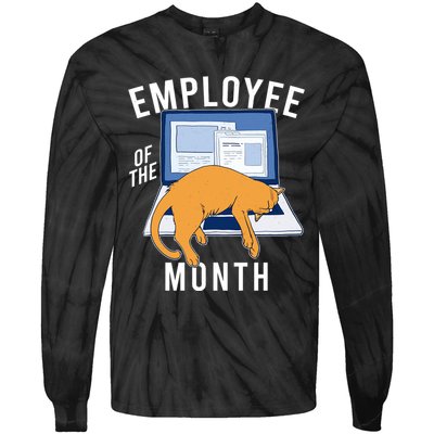 Funny Employee Of The Month Sleepy Cat Laptop Tie-Dye Long Sleeve Shirt