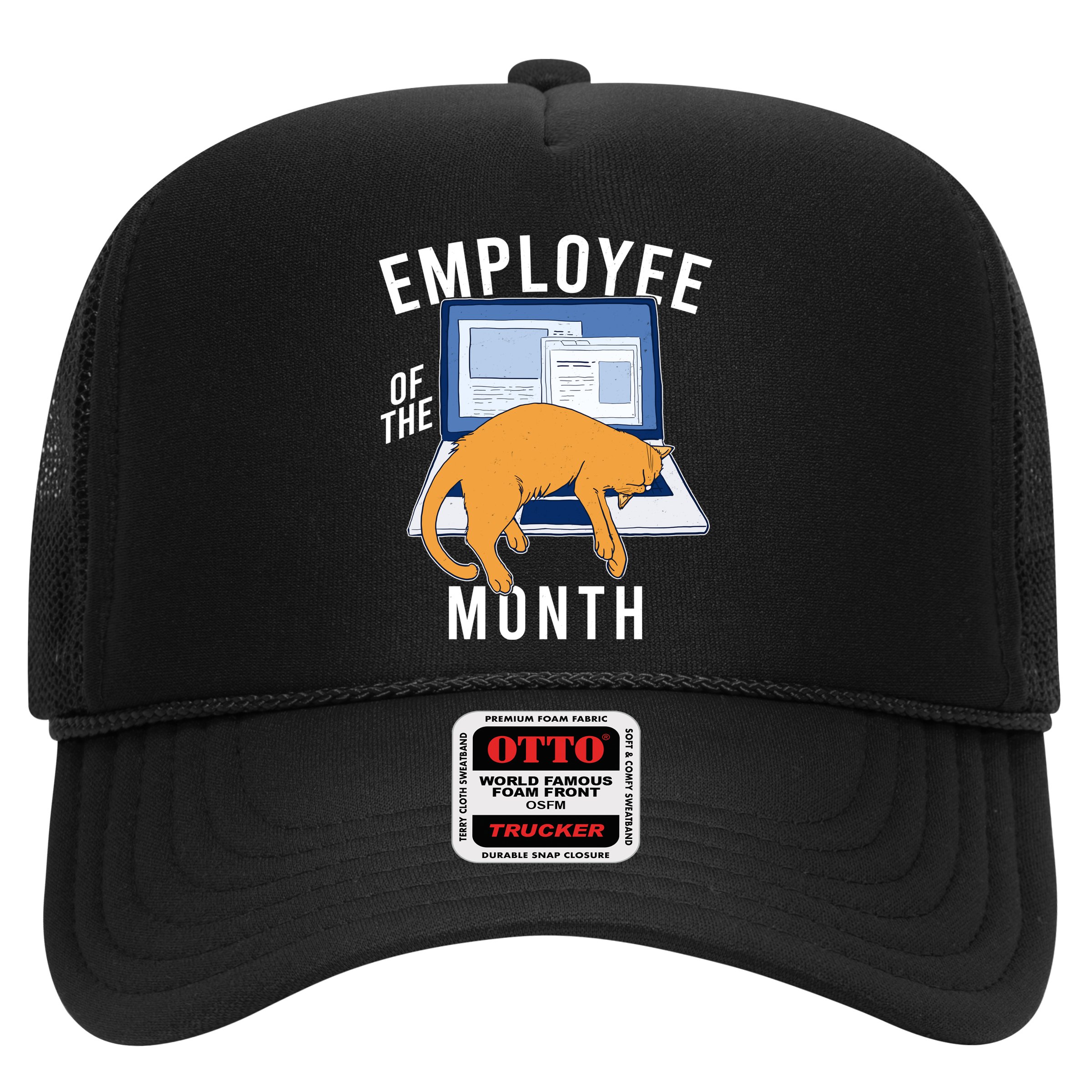 Funny Employee Of The Month Sleepy Cat Laptop Hat