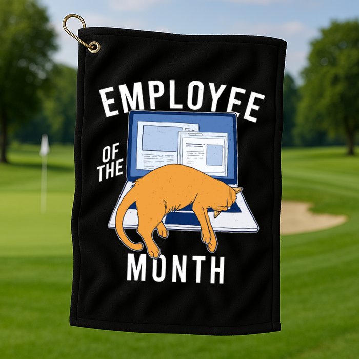 Funny Employee Of The Month Sleepy Cat Laptop Golf Towel