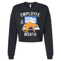 Funny Employee Of The Month Sleepy Cat Laptop Cropped Pullover Crew