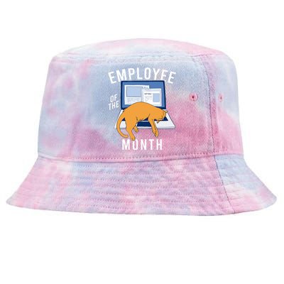 Funny Employee Of The Month Sleepy Cat Laptop Tie-Dyed Bucket Hat