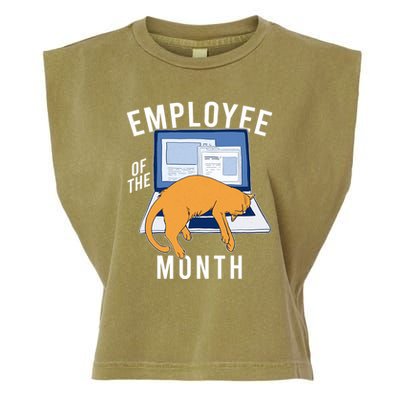 Funny Employee Of The Month Sleepy Cat Laptop Garment-Dyed Women's Muscle Tee