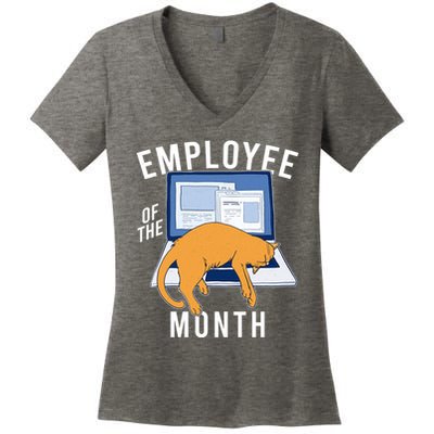 Funny Employee Of The Month Sleepy Cat Laptop Women's V-Neck T-Shirt