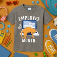 Funny Employee Of The Month Sleepy Cat Laptop Kids T-Shirt
