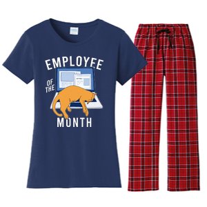 Funny Employee Of The Month Sleepy Cat Laptop Women's Flannel Pajama Set