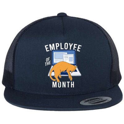 Funny Employee Of The Month Sleepy Cat Laptop Flat Bill Trucker Hat