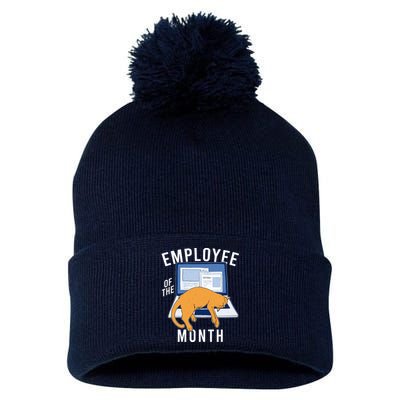 Funny Employee Of The Month Sleepy Cat Laptop Pom Pom 12in Knit Beanie