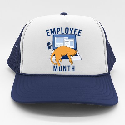 Funny Employee Of The Month Sleepy Cat Laptop Trucker Hat