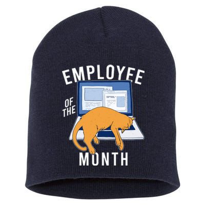 Funny Employee Of The Month Sleepy Cat Laptop Short Acrylic Beanie