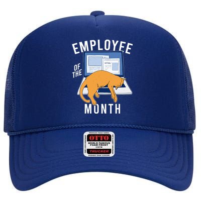 Funny Employee Of The Month Sleepy Cat Laptop High Crown Mesh Back Trucker Hat