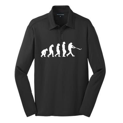 Funny Evolution Of Baseball Players Catcher Pitcher Fan Gift Silk Touch Performance Long Sleeve Polo