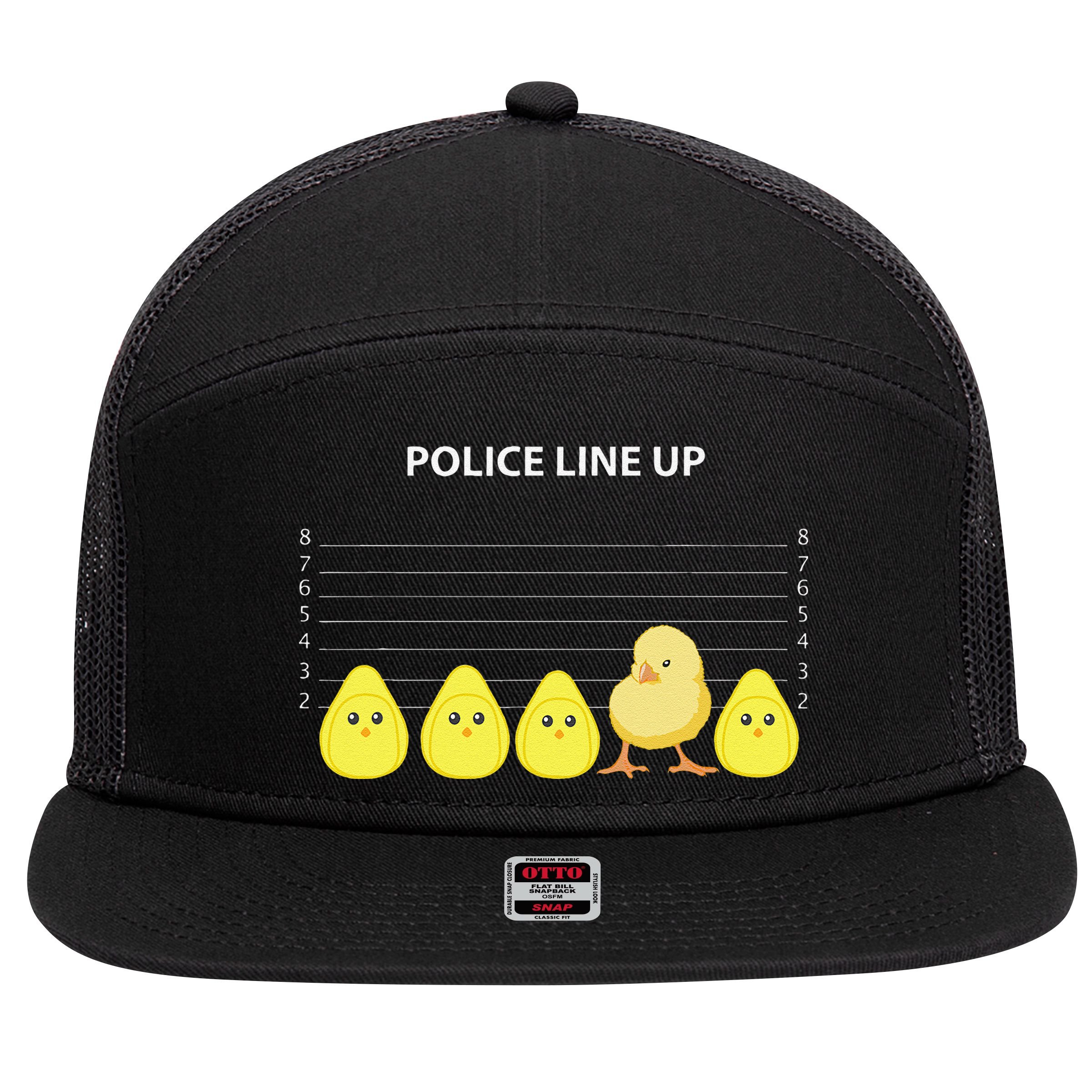 Funny Easter Police Line Up Chicks S 7 Panel Mesh Trucker Snapback Hat