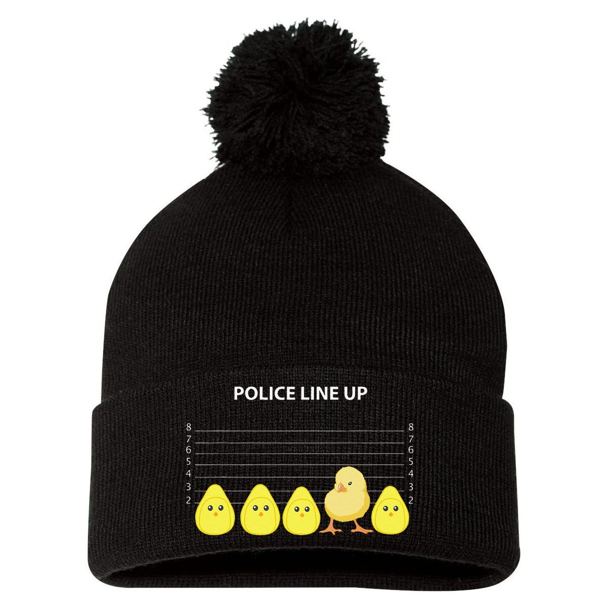 Funny Easter Police Line Up Chicks S Pom Pom 12in Knit Beanie